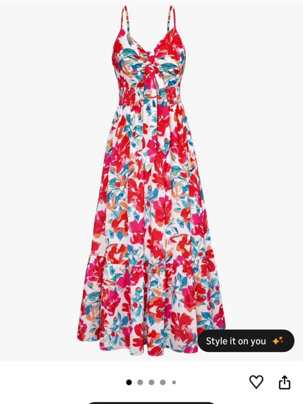 Grace Karin Red and Pink Floral Tie-Front Maxi Dress